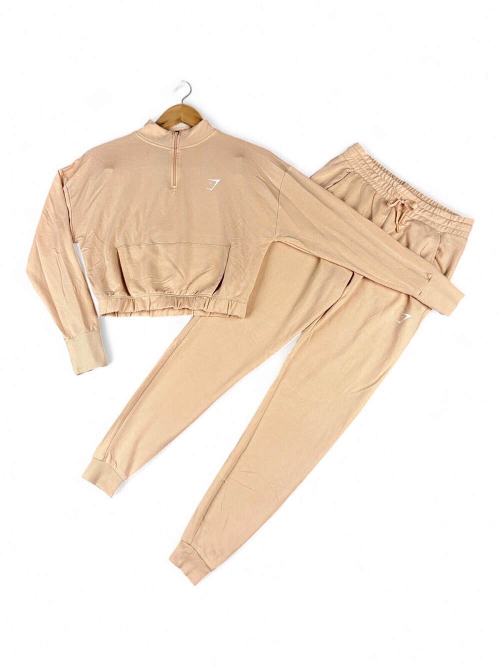 Gymshark Women Dusty Pink Crop Half-Zip & Jogger Set S